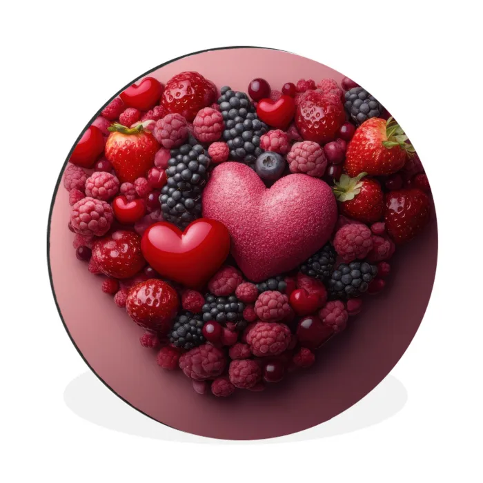 Fruit - Hartjes - Aardbeien - Frambozen - Bosbessen Wandcirkel aluminium klein -3d
