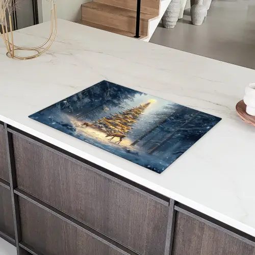 Kerstlicht - Woud - Hert - Donker Inductie beschermer vinyl 3mm klein -sfeer8