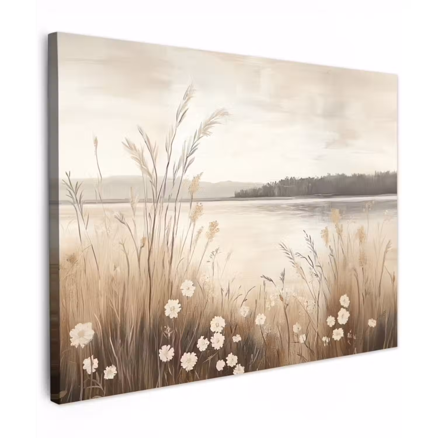 Canvas schilderij - Meer - Water - Natuur - Beige