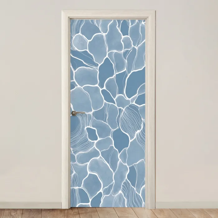 Abstract - Blauw - Bladeren deurposter klein -3d_beige
