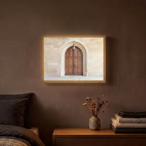 Houten - Deur - Lantaarn Light Box met batterij (Wandlamp) middel -sfeer4