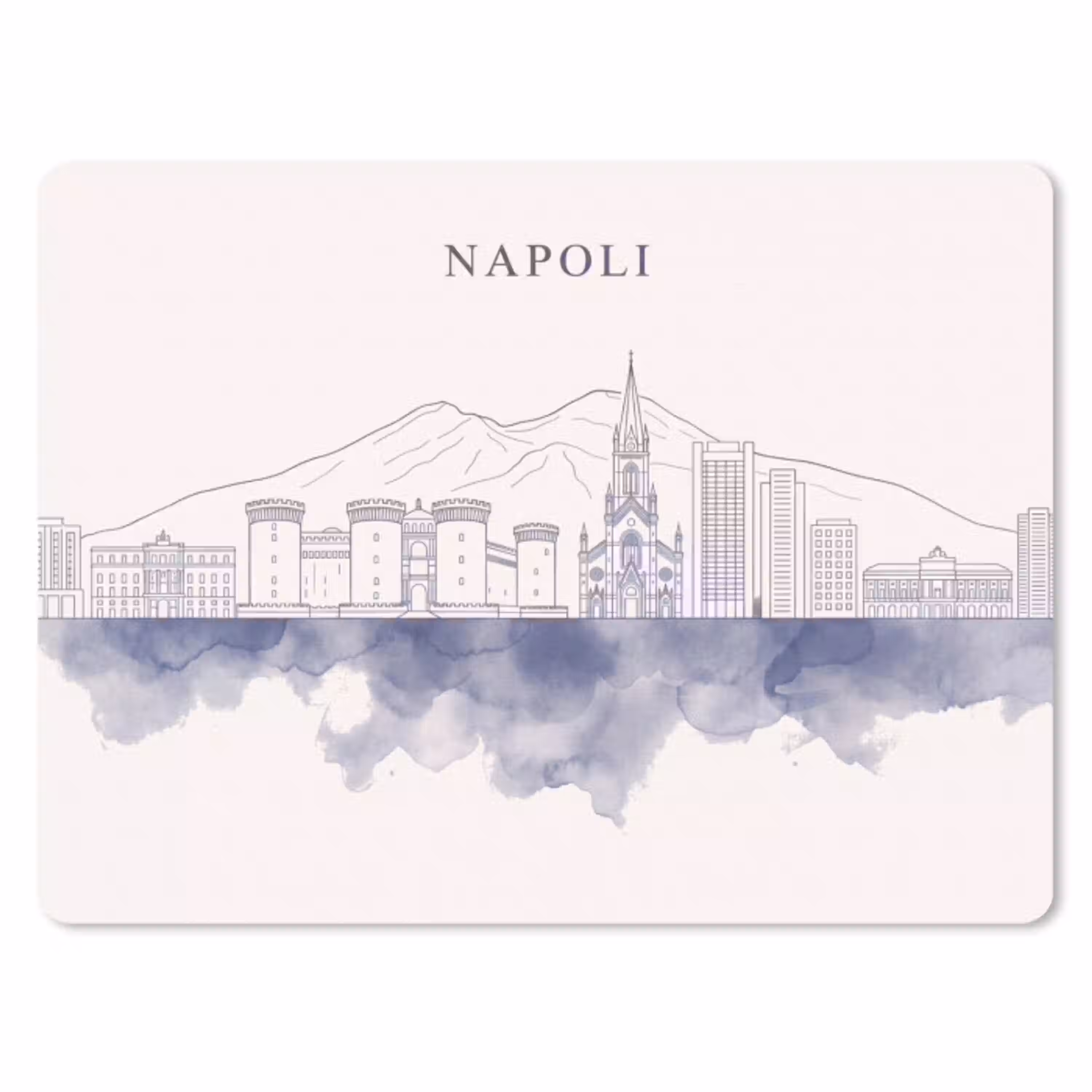 Napels - Skyline - Italie - Lijntekening - Aquarel muismat rubber klein -3d