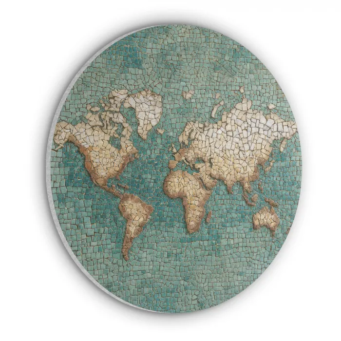 Wereldkaart - Gebroken tegels - Mozaïek Akoestische PET Vilt - Rond klein -3d