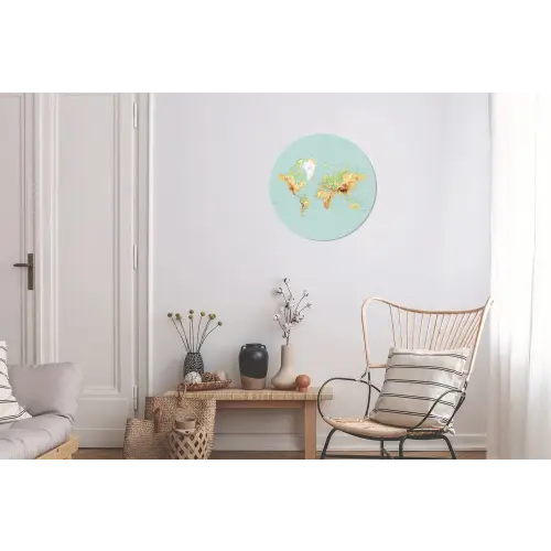 Wereldkaart - Realistisch - Blauw Wandcirkel aluminium klein -woonkamer