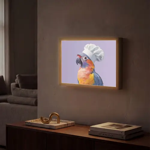 Papegaai - Koksmuts - Paars - Cute Light Box met batterij (Wandlamp) middel -sfeer1