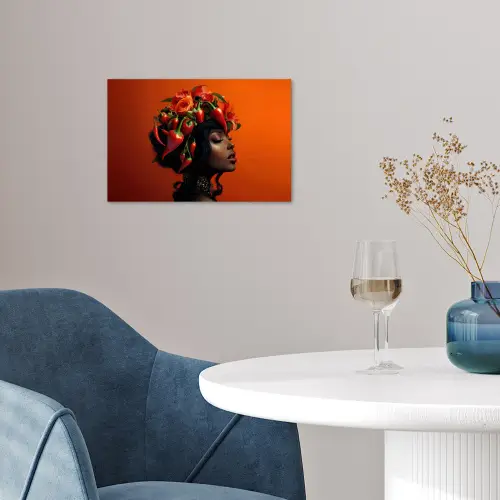 Vrouw - Chilipepers - Pepers - Bloemen poster papier klein -sfeer3