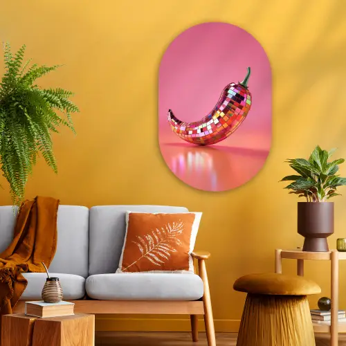 Peper - Disco - Rood - Glitter Wandcirkel Ovaal Glas middel -sfeer4
