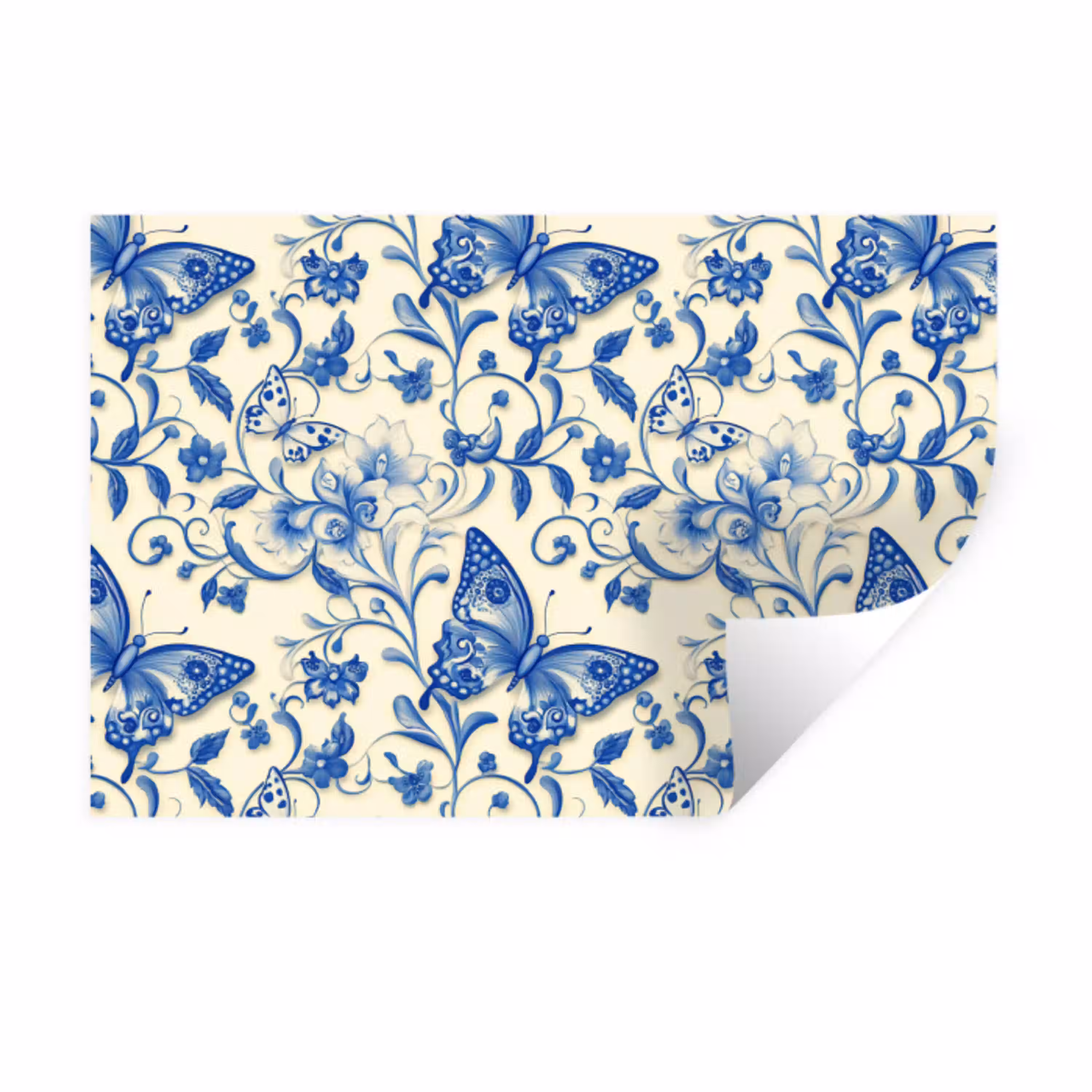 Vlinders - Bloemen - Blauw - Botanisch Muursticker klein 286 -3d