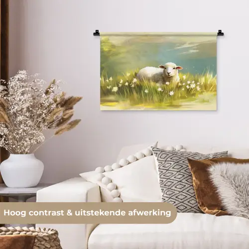 Schaap - Weide - Groen Wandkleed katoen klein -sfeer1