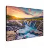 Waterval - Planten - Mos - Landschap - Zonsondergang - Rots Tuinposter op houten frame 2 cm dik klein -3d