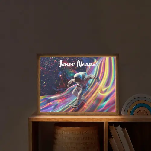 Astronaut - Ruimte - Skateboard - Kleurrijk Light Box met batterij (Wandlamp kind) middel -sfeer1_kind