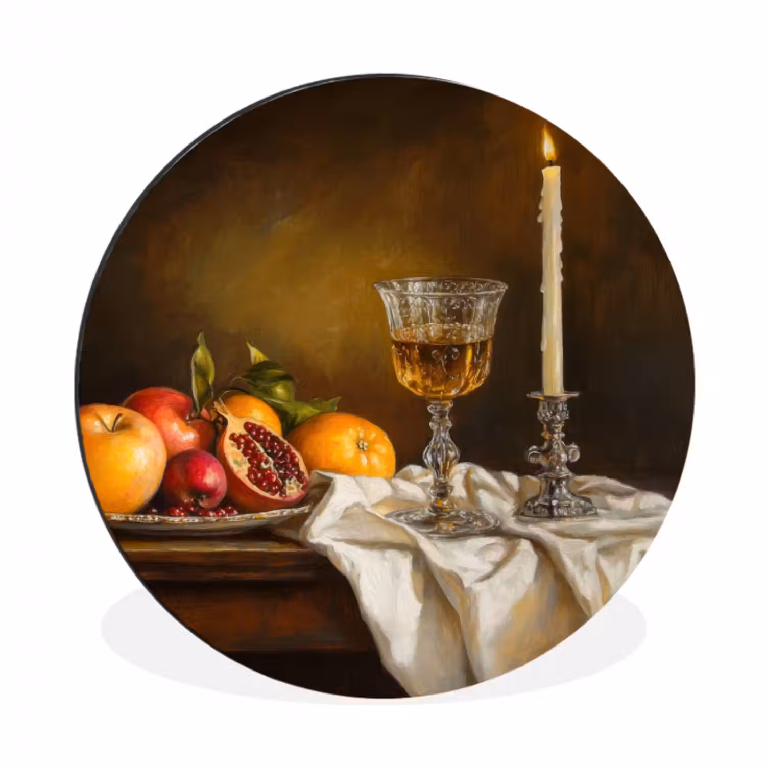 Alu-Dibond-Bild Rund - Obst - Stilleben - Wein - Kerze