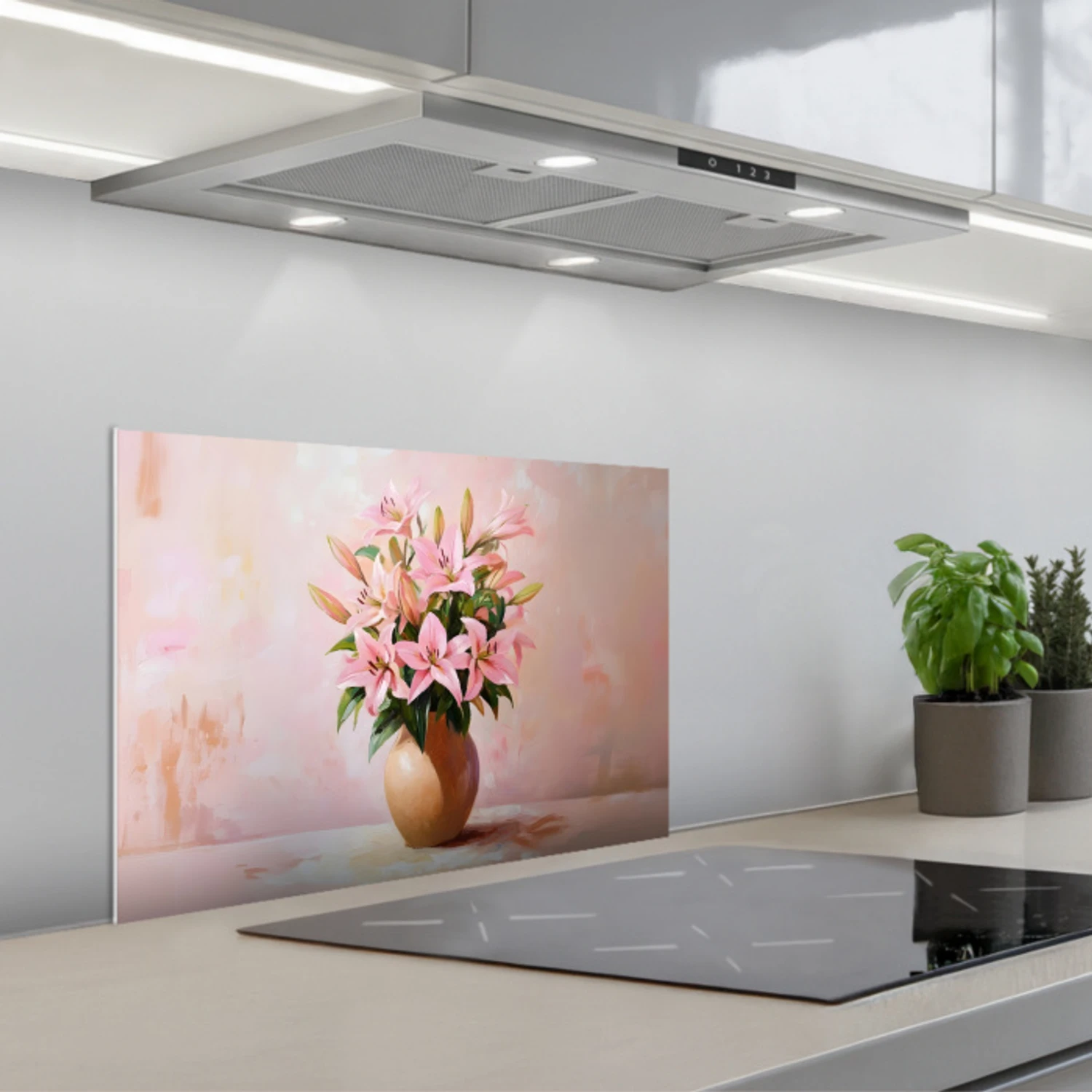 Vaas - Bloemen - Roze keuken achterwand spatscherm klein -3d_schuin