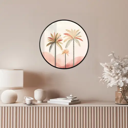 Palmbomen - Heuvels - Minimalistisch - Zachtroze Fotolijst rond zonder passe partout klein -sfeer3