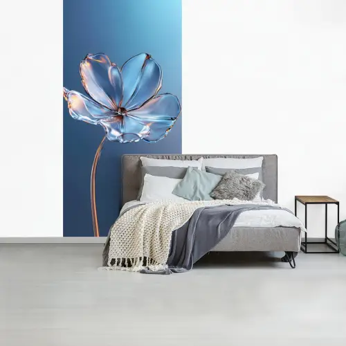 Blauw - Bloem - Glazen - Sierlijk fotobehang vinyl groot -slaapkamer
