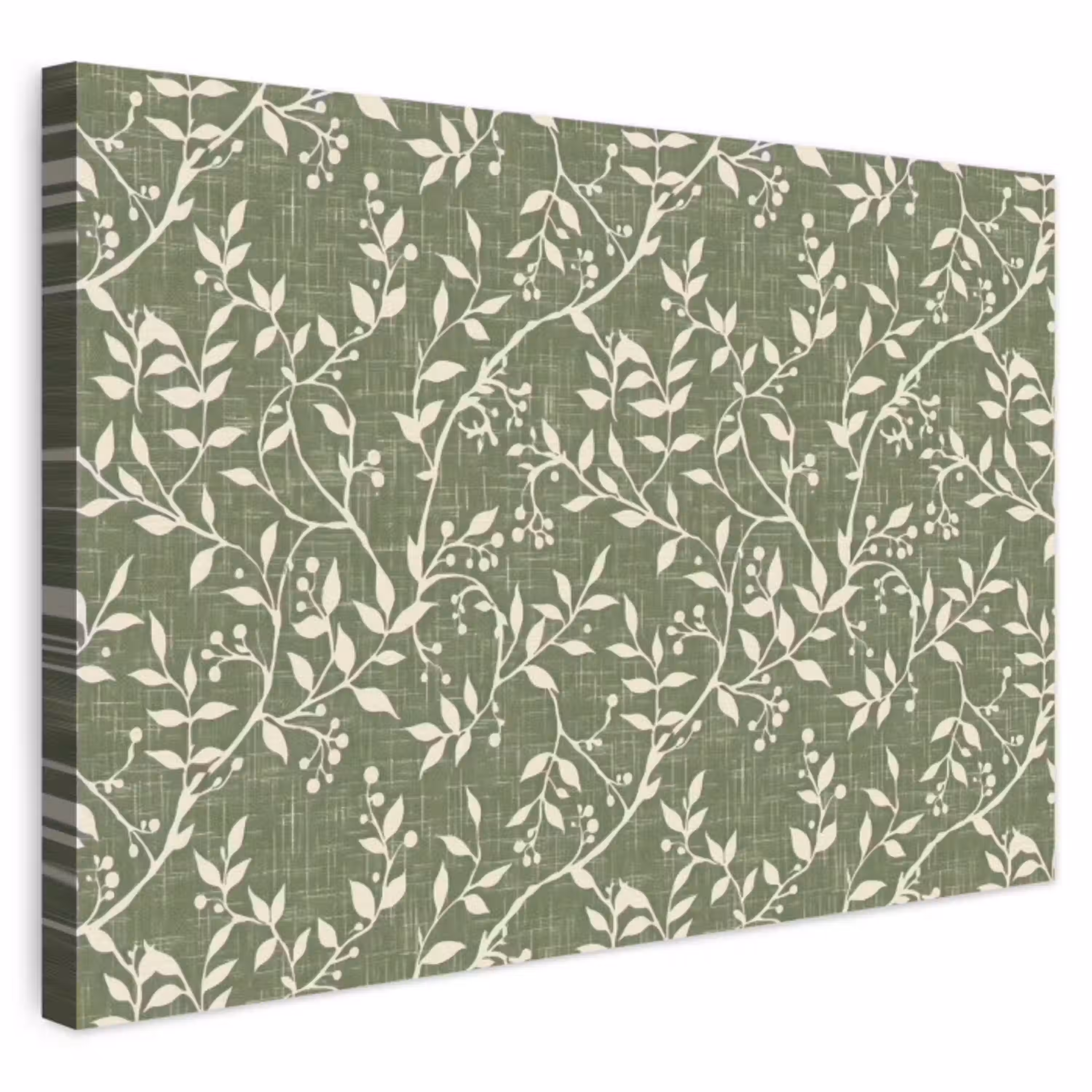 Saliegroen - Botanisch - Takken - Besjes - Linnen - Patroon Tuinposter op houten frame 2 cm dik klein 845 -3d
