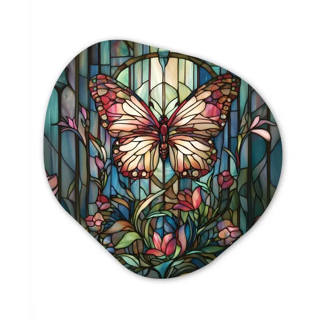 Vlinder - Roze - Bloemen - Bladeren Wandcirkel Organisch Forex 3mm klein -3d