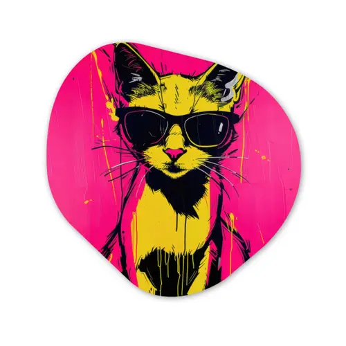 Kat - Art - Zonnebril - Roze Wandcirkel Organisch Plexiglas middel -3d