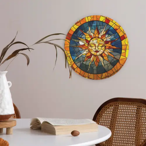 Mozaïek - Zon - Geel - Cirkel Akoestische PET Vilt - Rond klein -sfeer3
