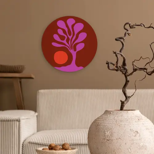 Boom - Paars - Cirkel - Vloeiend Wandcirkel kunststof plaat 5mm dik klein -sfeer1