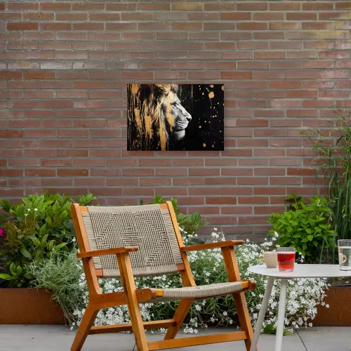 Portret - Leeuw - Abstract - Goud Tuinposter op houten frame 2 cm dik klein -sfeer3