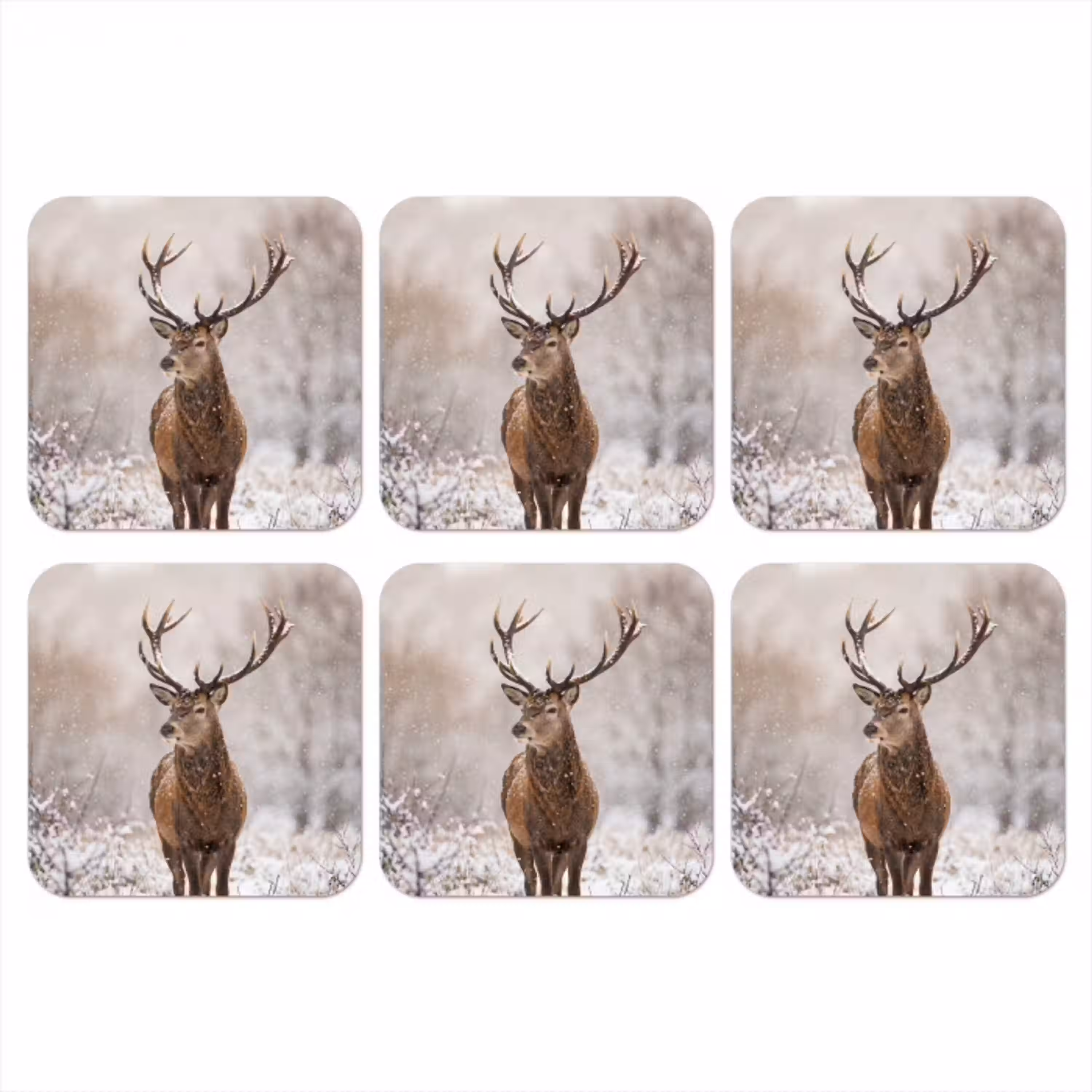 Edelhert - Bos - Sneeuw - Winter - Majestueus onderzetter kurk middel -3d