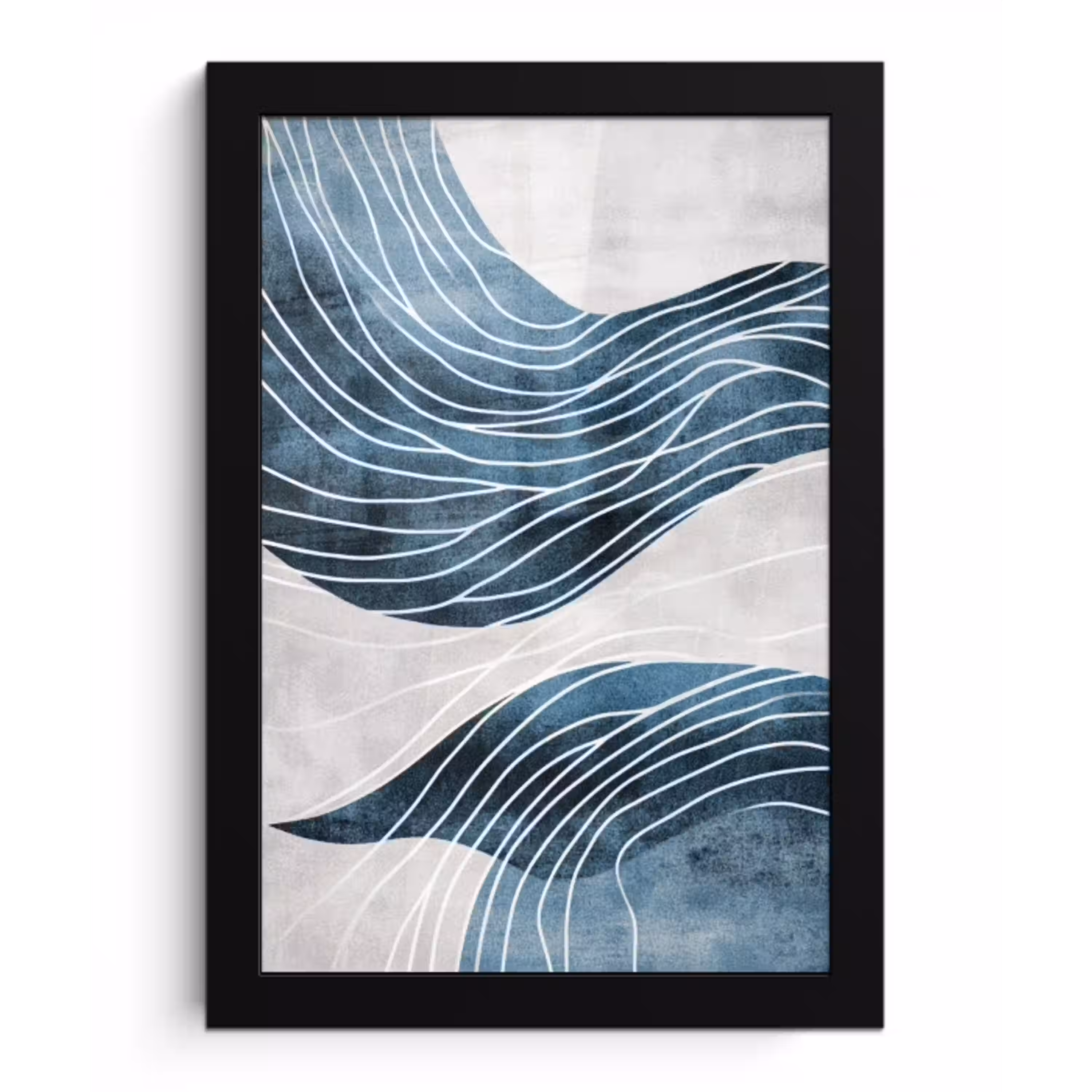 Lijnen - Golven - Abstract - Blauw fotolijst zwart zonder passe partout klein -3d