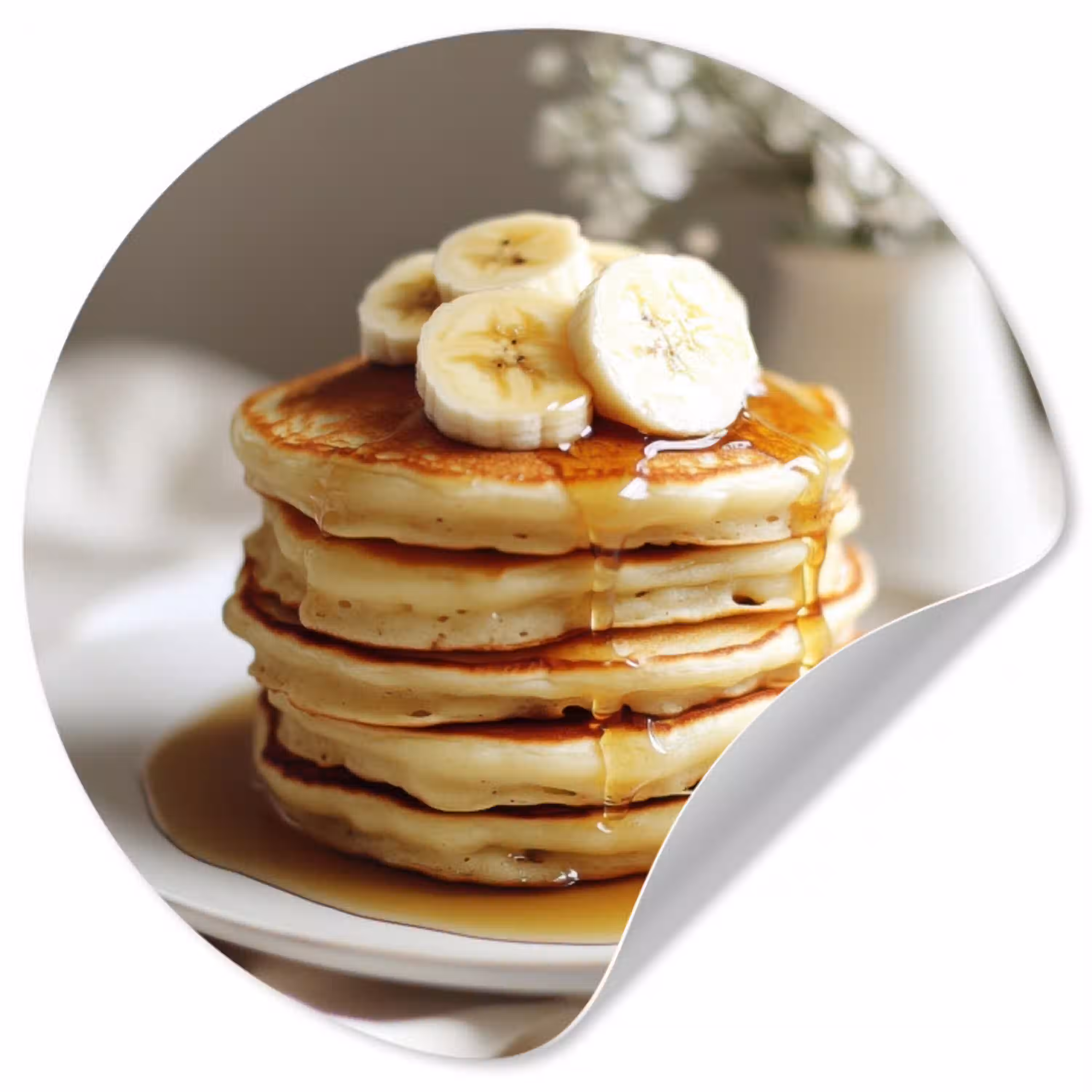 Pannenkoeken - Banaan - Siroop - Wit - Beige Wandcirkel behangsticker klein -3d