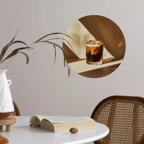 Glas - Ijskoffie - Schaduw - Bruin Wandcirkel behangsticker klein -sfeer3