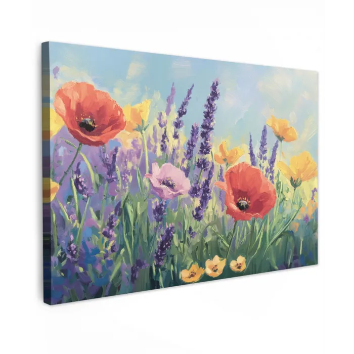 Weide - Bloemen - Kleurrijk Tuinposter op houten frame 2 cm dik klein -3d