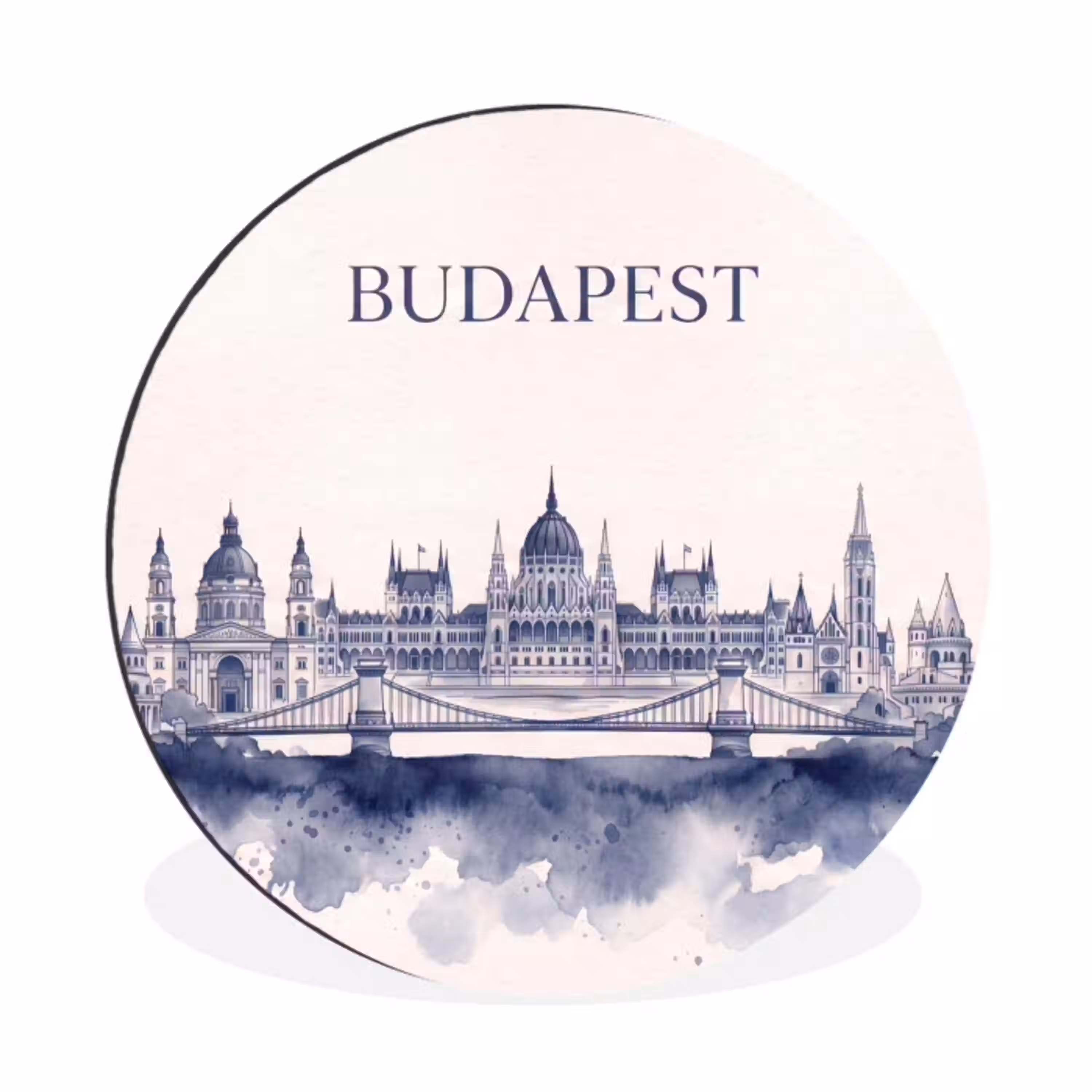 Boedapest - Skyline - Architectuur - Aquarel - Blauw Wandcirkel aluminium klein -3d