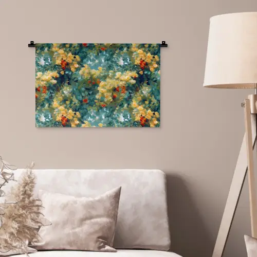 Geel - Bloemen - Groen - Bladeren Wandkleed katoen klein 269 -sfeer4