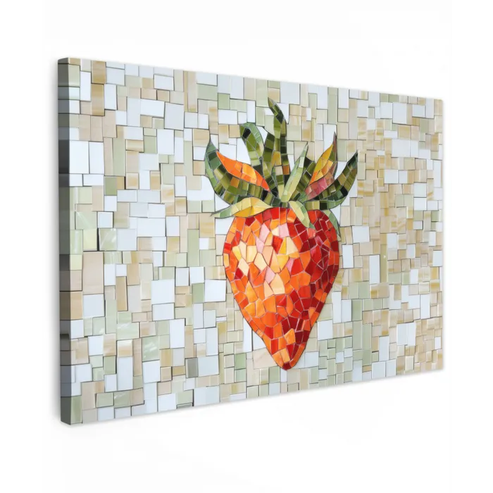 Aardbei - Rood - Mozaïek - Fruit Tuinposter op houten frame 2 cm dik klein -3d