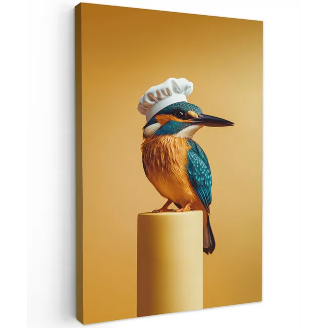 Ijsvogel - Pilaar - Koksmuts - Vogel Tuinposter op houten frame 2 cm dik klein -3d