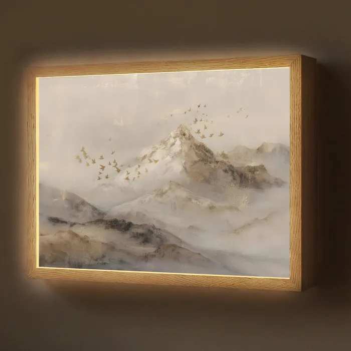 Berglandschap - Mist  - Penseelstreken Light Box met batterij (Wandlamp) middel -z3d_website