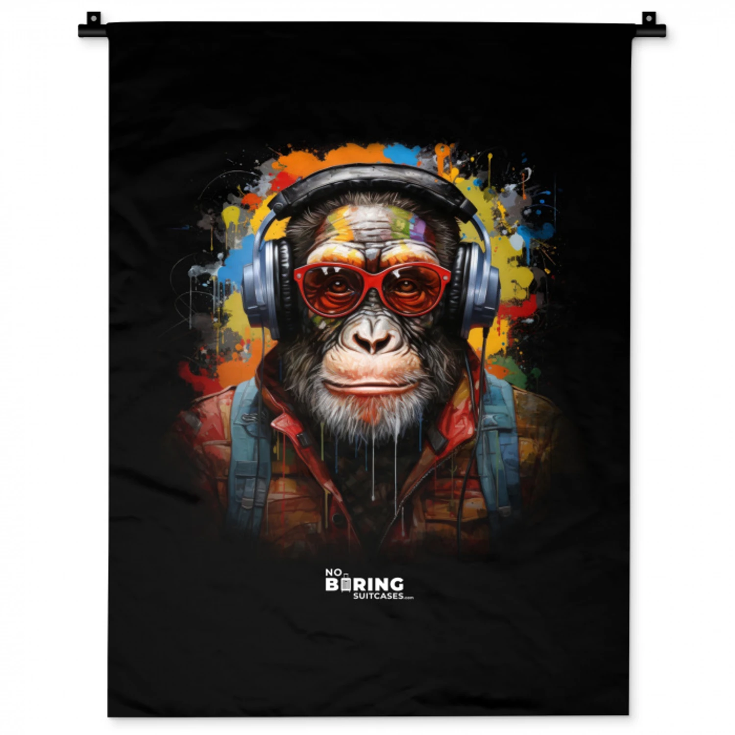 Chimpansee met koptelefoon en graffiti-spray Wandkleed katoen klein -zz3d