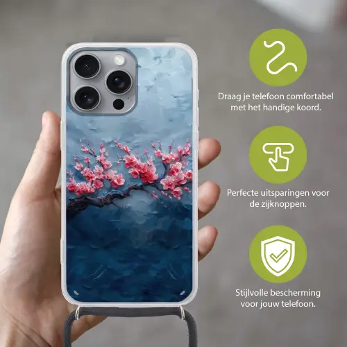 Bloesem - Bloem - Roze - Tak Hoesje iPhone 16 Pro Max met koord klein -sfeer2_NL