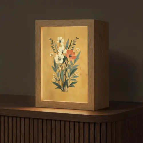 Bladeren - Boeket - Bloemen - Geel Light Box met kabel (Tafellamp) klein -z3d_website