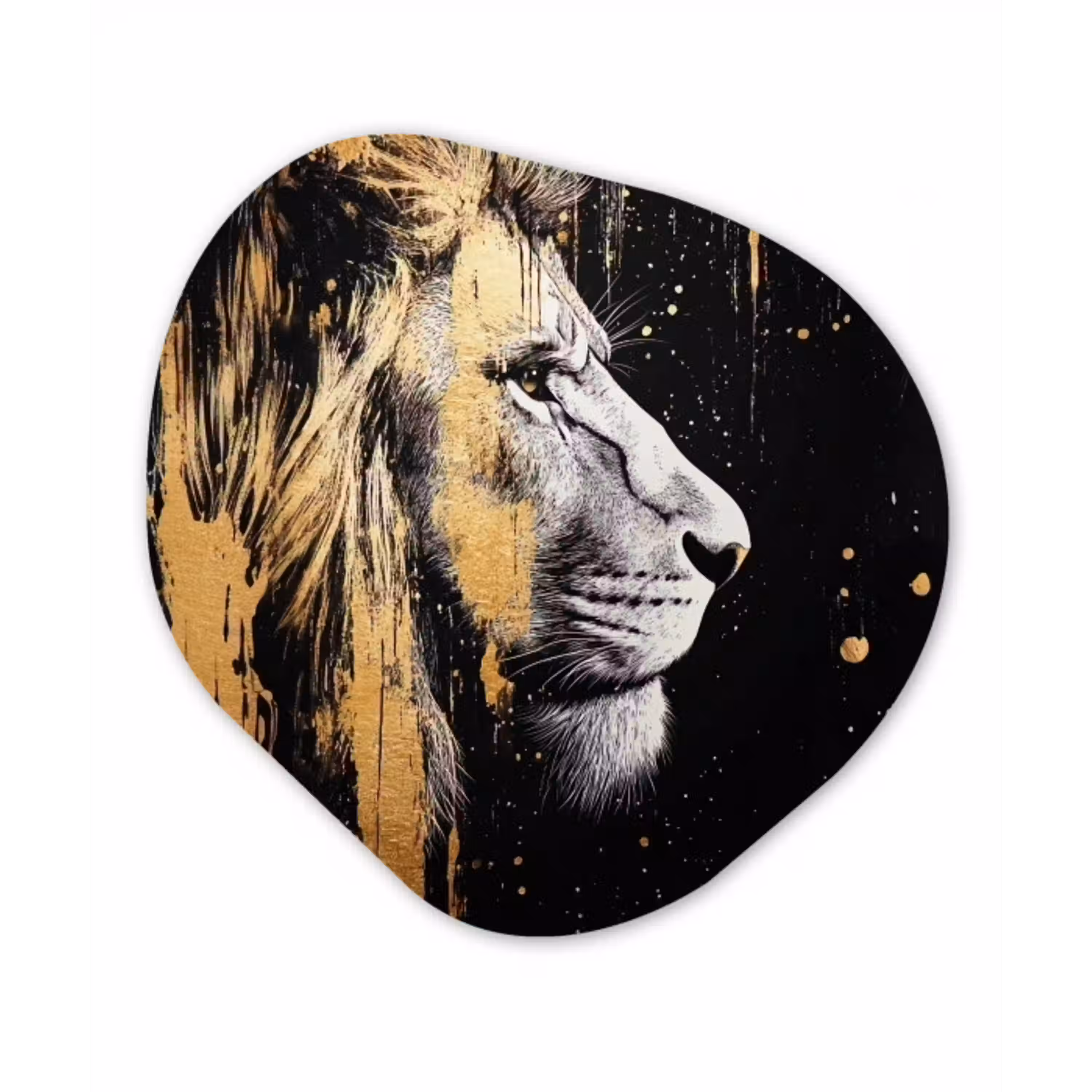 Portret - Leeuw - Abstract - Goud Wandcirkel Organisch Aluminium middel -3d