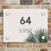 Lichtroze met palmblad - Modern Naambord Rechthoek middel -sfeer3