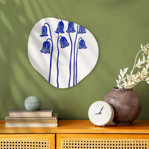 Bloemen - Blauw - Lijnen - Bloemblaadjes Wandcirkel Organisch Forex 3mm klein -sfeer2