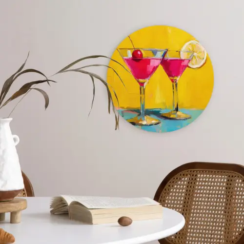 Glazen - Cocktail - Citroen - Kers Wandcirkel kunststof plaat 5mm dik klein -sfeer4