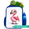 Roze flamingo in het water Kinderrugzak - Blauw middel -inhoud_NL