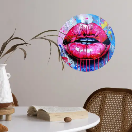 Graffiti - Lippen - Felroze - Geschilderd Wandcirkel behangsticker klein -sfeer3