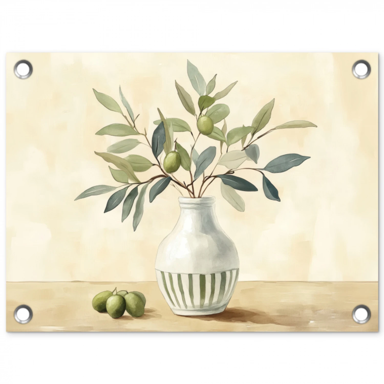 Vaas - Keramiek - Olijftakken tuinposter los doek klein -3d