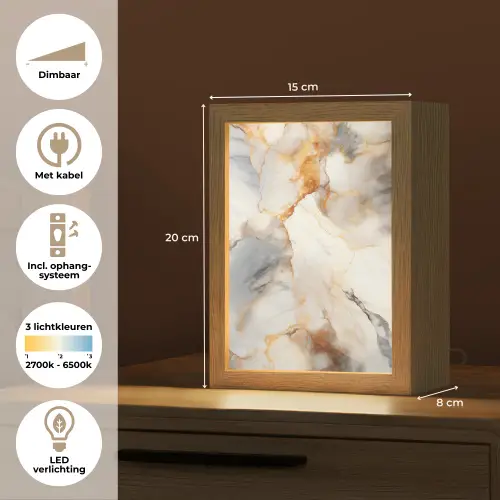 Marmer - Grijs - Goud Light Box met kabel (Tafellamp) klein -USP_NL