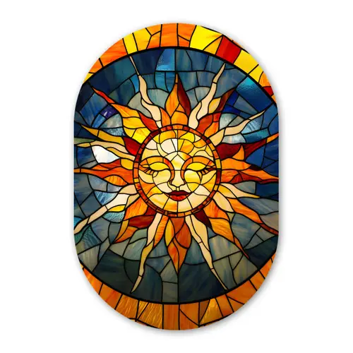 Mozaïek - Zon - Geel - Cirkel Wandcirkel Ovaal Glas middel -3d
