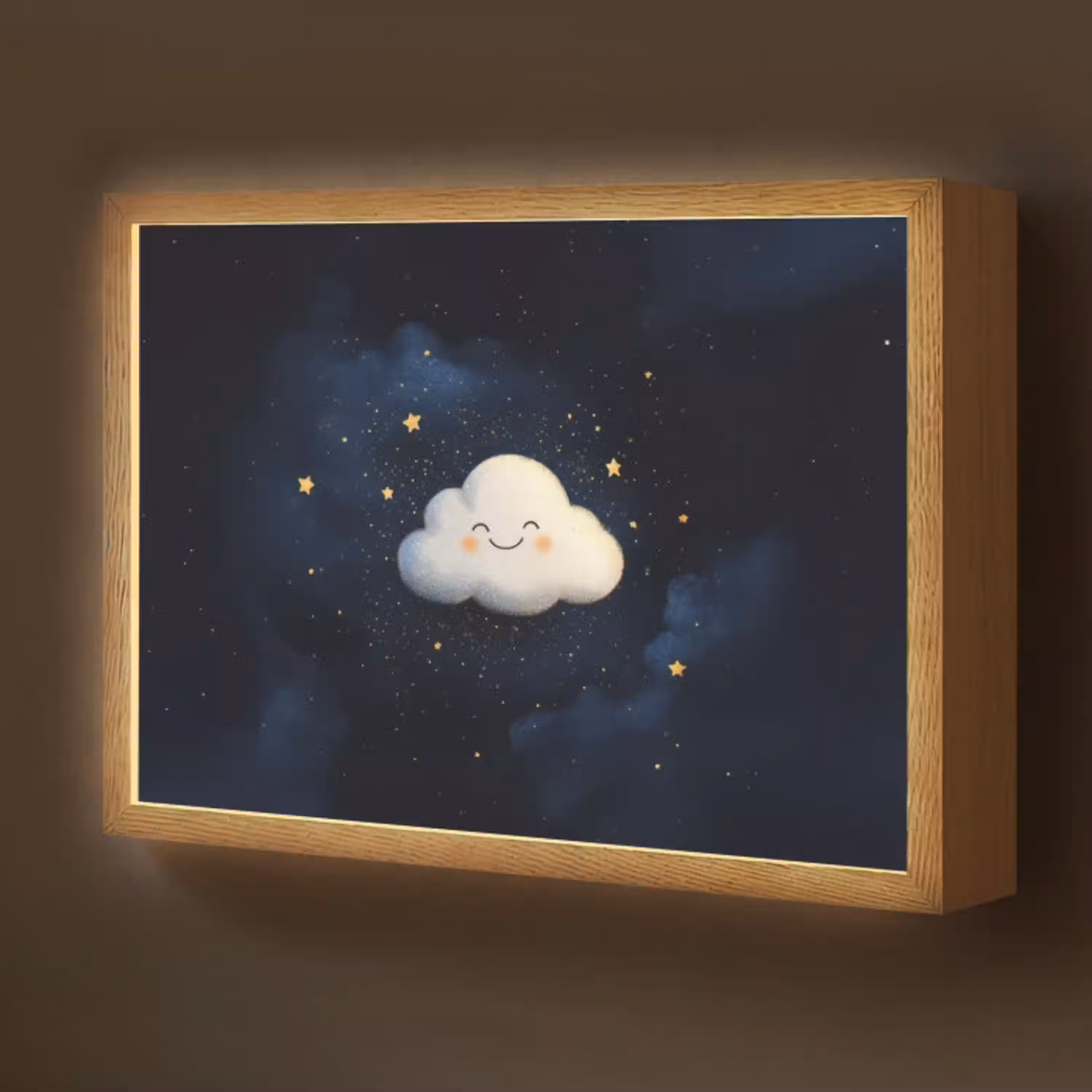 Wolkje - Gezichtje - Sterren - Donkerblauw Light Box met batterij (Wandlamp kind) middel -z3d_website