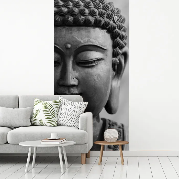 Boeddha - Grijs - Spiritualiteit - Buddha beeld - Religie fotobehang vinyl groot -woonkamer