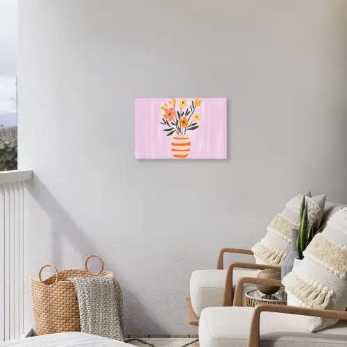 Vaas - Gestreept - Bloemen - Oranje Tuinposter op houten frame 2 cm dik klein -sfeer1